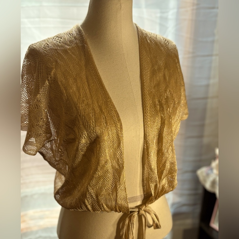 Shimmery gold blouse with tie front